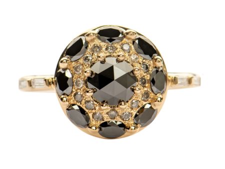 Black Diamond Mandala Engagement Ring - With Baguette Diamond Band Online Sale