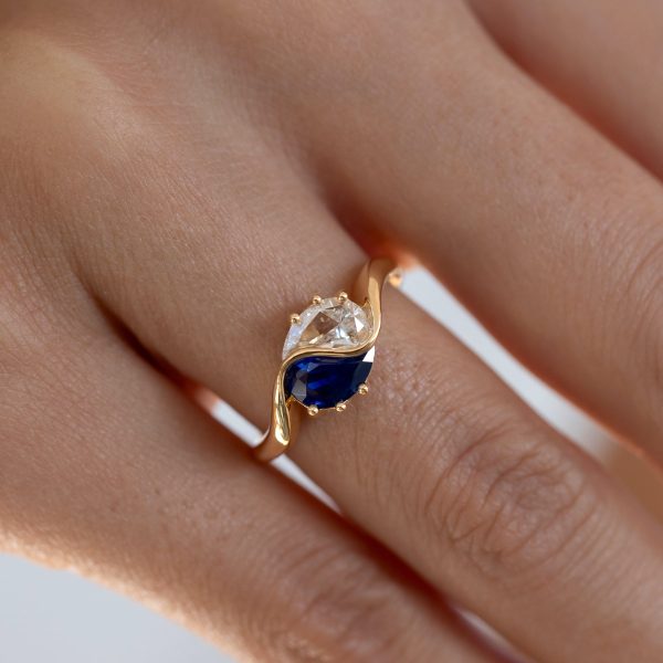 Yin Yang Blue Sapphire & Diamond Ring For Cheap