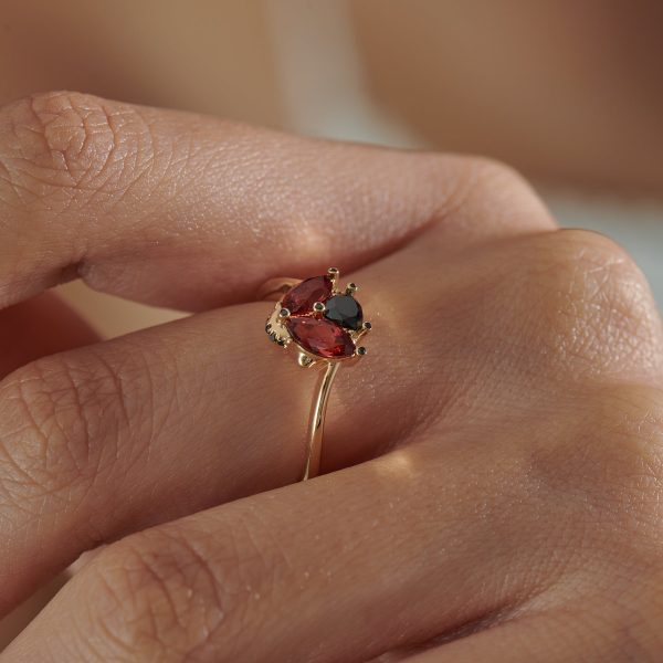 Ladybug Red Garnet & Black Diamond Ring Online Sale