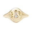 Statement Signet Ring with a F.U. Diamond and Hand Engraving Online Sale