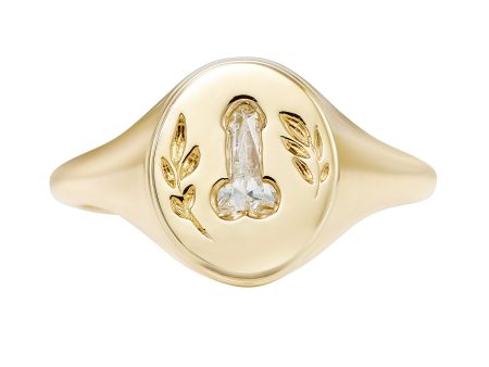 Statement Signet Ring with a F.U. Diamond and Hand Engraving Online Sale