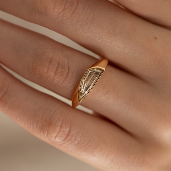 Sliced Diamond Solitaire Ring with a Minimal Golden Bezel - OOAK on Sale