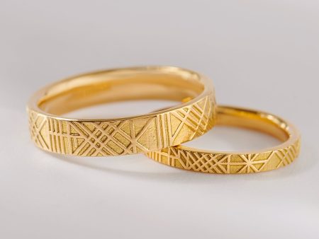 The Unique and Geometric - A Set of Golden Wedding Bands For Cheap