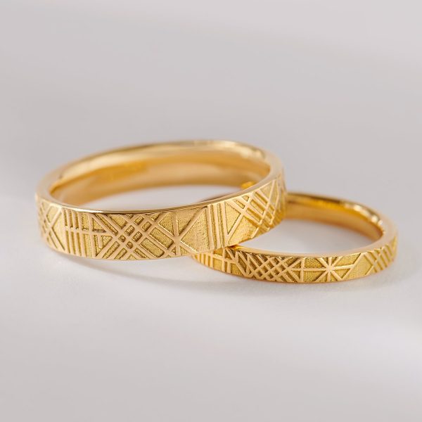 The Unique and Geometric - A Set of Golden Wedding Bands For Cheap