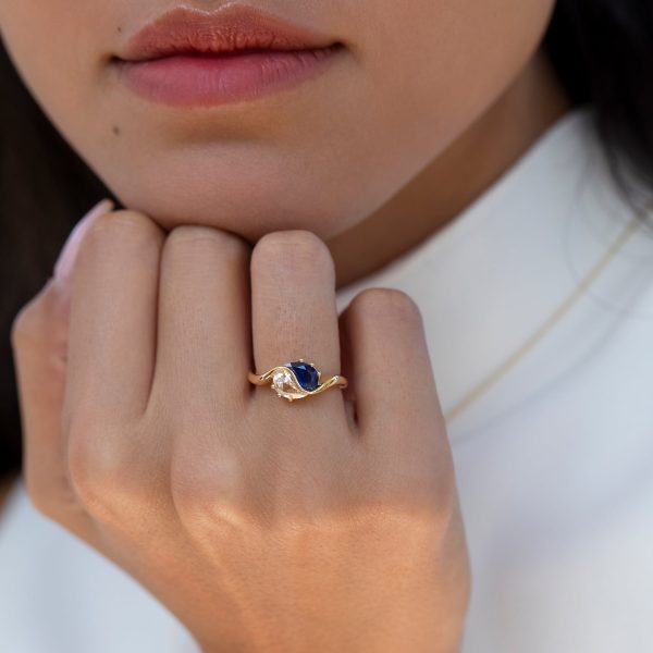 Yin Yang Blue Sapphire & Diamond Ring For Cheap