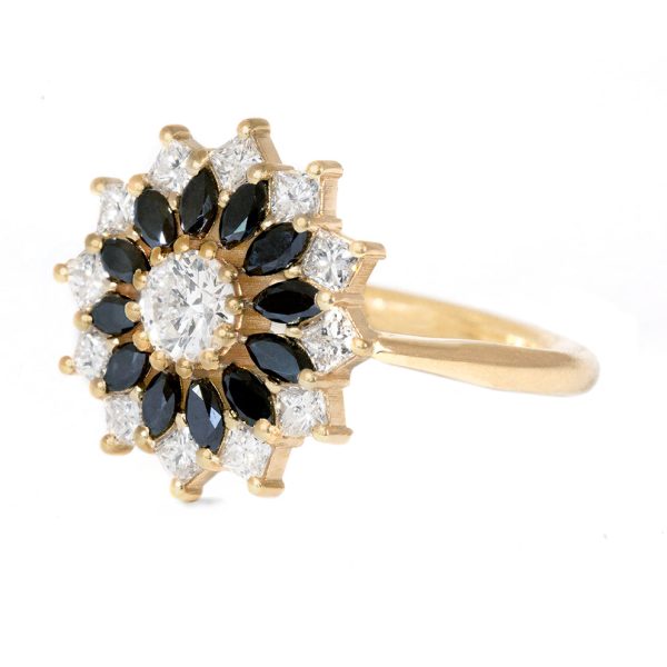 Black and White Diamond Engagement Ring - Flower Diamond Cluster Ring Sale