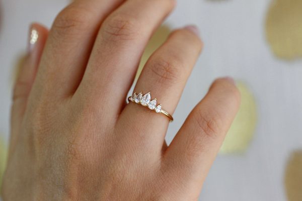 Unique Pear Diamond Engagement Ring - Five Diamond Ring For Sale