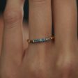 Blue Sapphire Tapered Baguette Gold Bar Ring For Sale