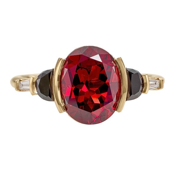 Mars OOAK Red Garnet Oval & Black Half Moon Diamond Engagement Supply