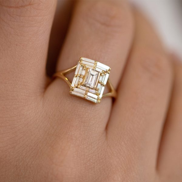 Baguette Cut Engagement Ring - Baguette Temple Ring Cheap