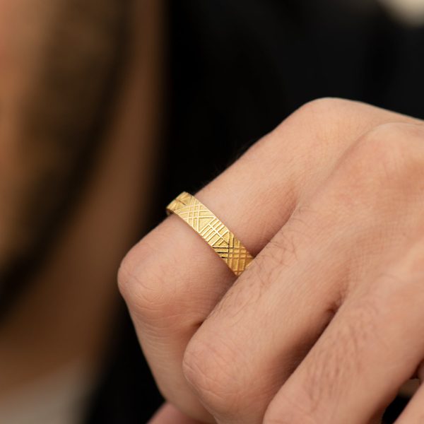 The Unique and Geometric - A Set of Golden Wedding Bands For Cheap