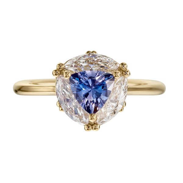 Marquise Diamond & Purple Trillion Sapphire Engagement Ring Online Hot Sale