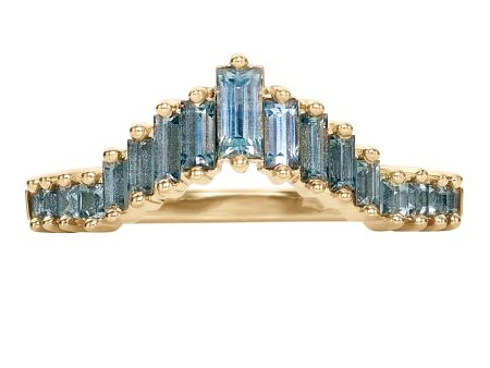 Teal Sapphire Baguette Curved Tiara Ring For Cheap