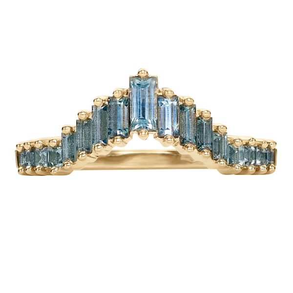 Teal Sapphire Baguette Curved Tiara Ring For Cheap