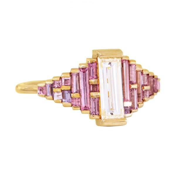 Purple and Lilac Sapphire Ring with Baguette Diamond Online