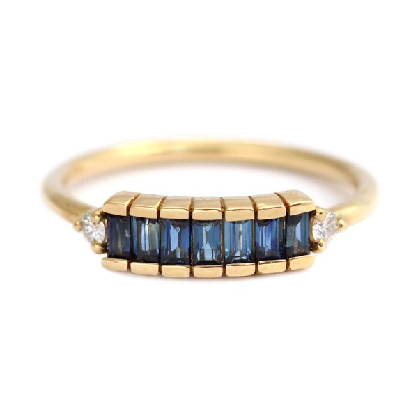 Blue Sapphire Baguette Engagement Ring - Art Deco Blue Sapphire Ring Discount