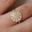 Round Engagement Ring with Long Tapered Baguette Diamonds    the Sun Temple Ring Cheap