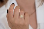 Diamond and Pearl Engagement Ring - Baguette Diamond Shell Ring For Sale