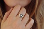 Black and White Diamond Engagement Ring - Flower Diamond Cluster Ring Sale