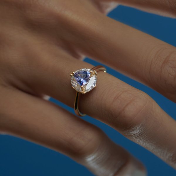 Marquise Diamond & Purple Trillion Sapphire Engagement Ring Online Hot Sale