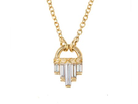 Art Deco Diamond Necklace with Baguette Cut Diamonds - S For Cheap