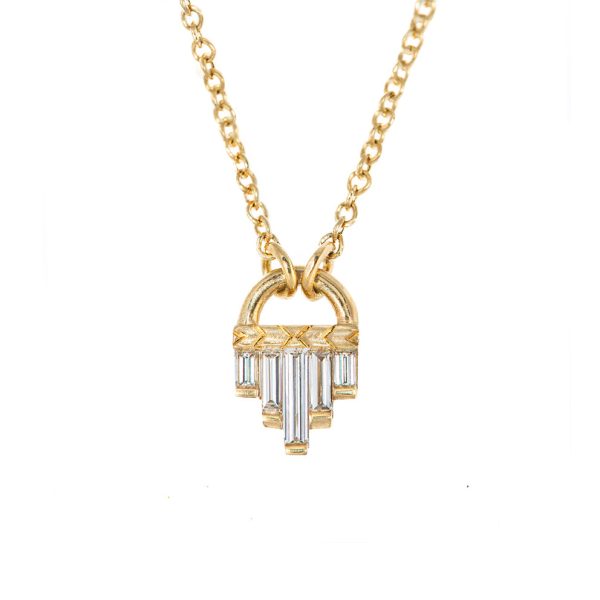 Art Deco Diamond Necklace with Baguette Cut Diamonds - S For Cheap