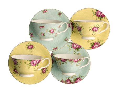 Aynsley Archive Rose Tea Cup and Saucer Set For Discount