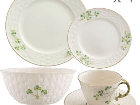 Belleek Classic 1880 Shamrock Gold 16 Piece Dinner Set For Discount