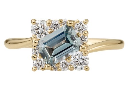 Tilted Sky Blue Sapphire Ring with Diamond Frame Discount