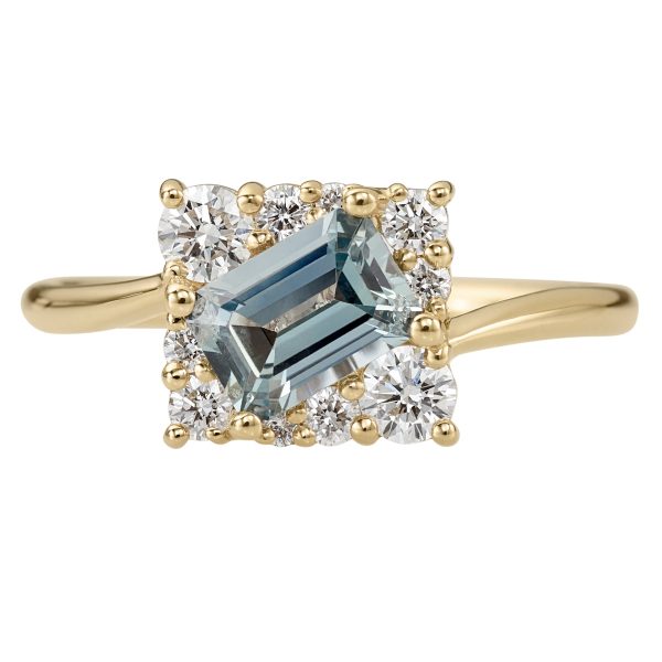 Tilted Sky Blue Sapphire Ring with Diamond Frame Discount