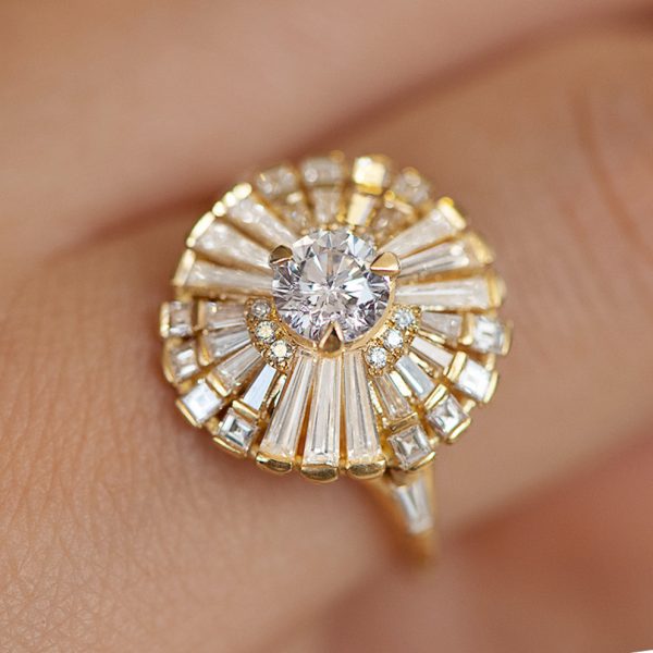 Diamond  Ring with Tapered Baguette Diamonds For Sale