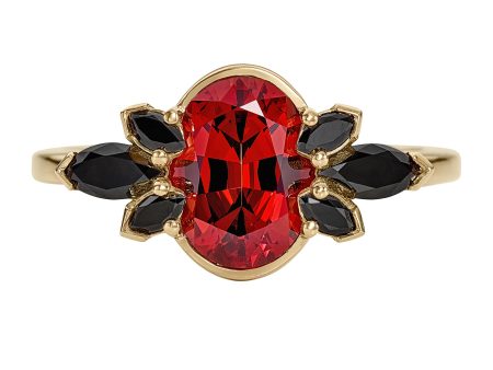 Flowers of Evil Red Garnet & Black Diamond Engagement Ring Online Sale