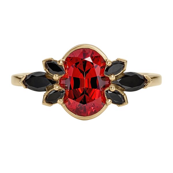 Flowers of Evil Red Garnet & Black Diamond Engagement Ring Online Sale