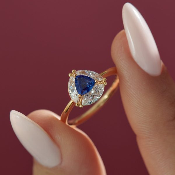 Marquise Diamond and Royal Blue Trillion Sapphire Engagement Ring Discount