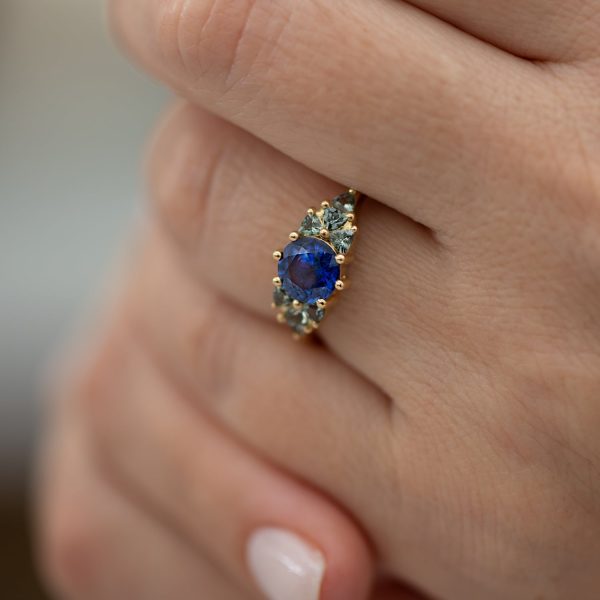 Blue and Teal Sapphire Cluster Ring Discount