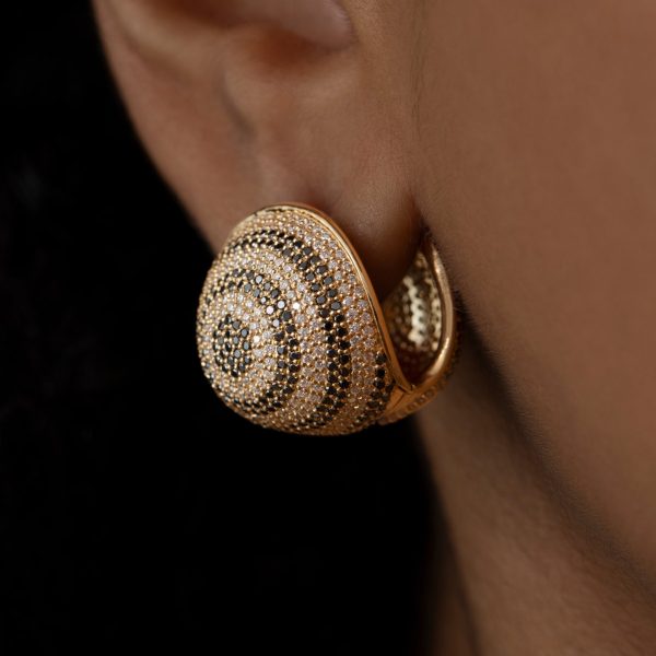 Striped Black & White Diamond Ball Statement Earrings For Cheap