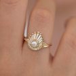 Diamond and Pearl Engagement Ring - Baguette Diamond Shell Ring For Sale