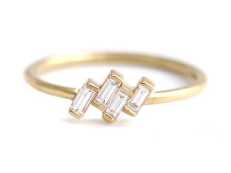 Four Baguette Cut Diamonds Set In A Tilted Composition - Vintage Ring Online