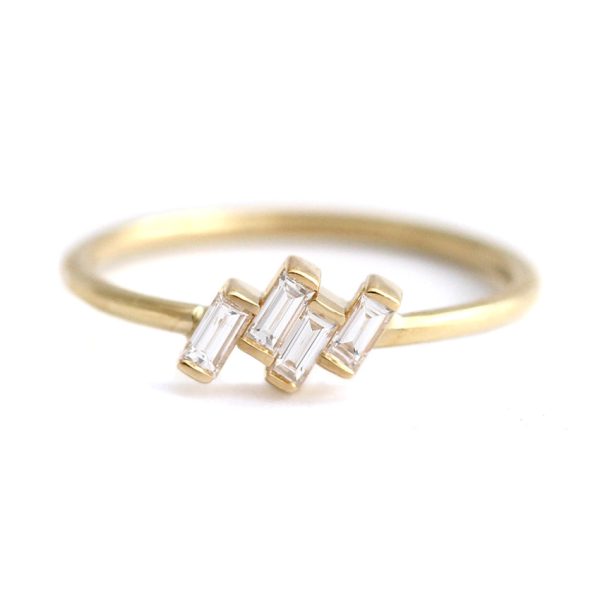 Four Baguette Cut Diamonds Set In A Tilted Composition - Vintage Ring Online