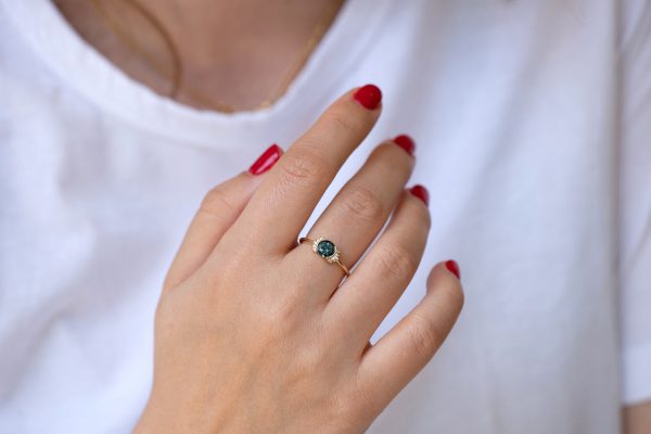 Teal Sapphire Ring with Baguette Diamond Wings - Limited Edition Online Sale