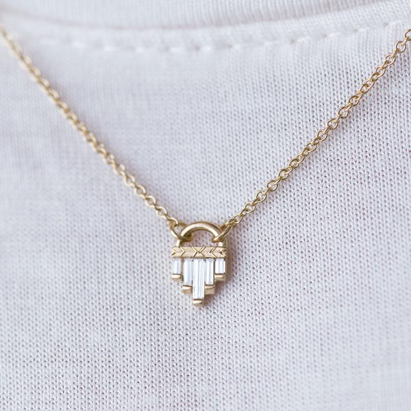 Art Deco Diamond Necklace with Baguette Cut Diamonds - S For Cheap