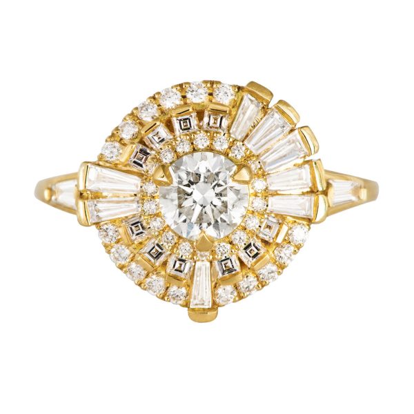 Round Diamond Cluster Ring with Asymmetric Frills Online Sale