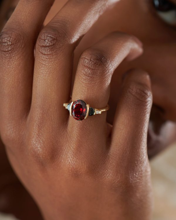 Mars OOAK Red Garnet Oval & Black Half Moon Diamond Engagement Supply