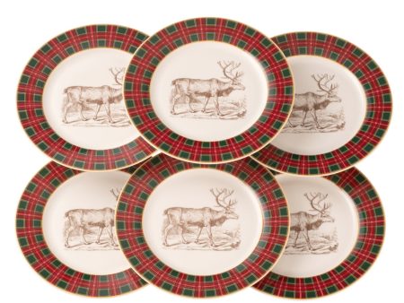 Aynsley Tartan Reindeer Tea Dessert Plates Set of 6 For Sale