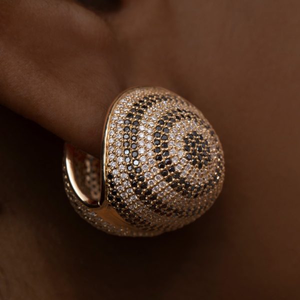 Striped Black & White Diamond Ball Statement Earrings For Cheap