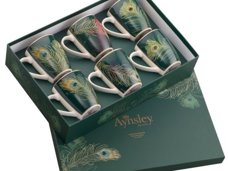 Aynsley Peacock Feather Mugs Set of 6 in Hat Box Online now