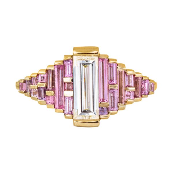 Purple and Lilac Sapphire Ring with Baguette Diamond Online