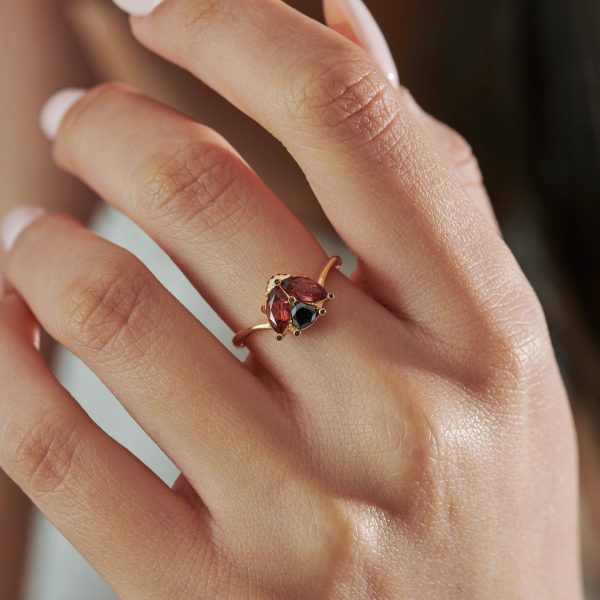 Ladybug Red Garnet & Black Diamond Ring Online Sale