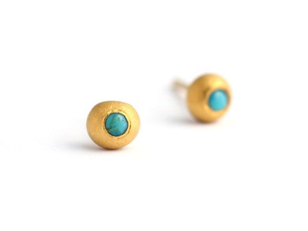 Turquoise Stud Earrings in Pure Gold Online now