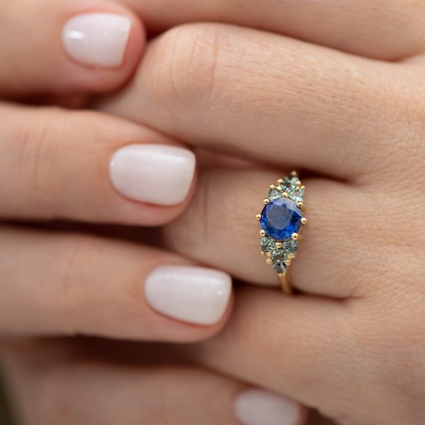 Blue and Teal Sapphire Cluster Ring Discount